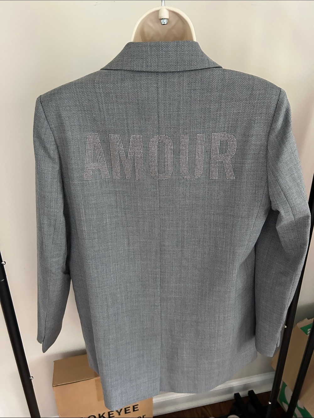 Zadig & Voltaire Gray Blazer with Rhinestone 'AMOUR' Back
